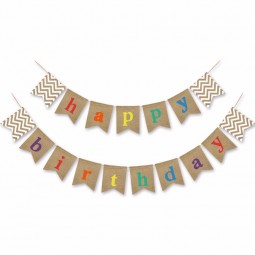 Colorful Letter Happy Birthday Flax Fabric Banner Banner Bunting