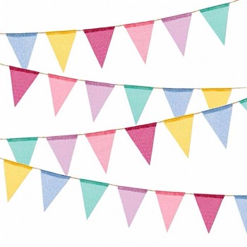 60 Flags Imitated Burlap Pennant Banner -Multicolor Fabric Triangle Flag Bunting For Party And Festival Hanging Decoration